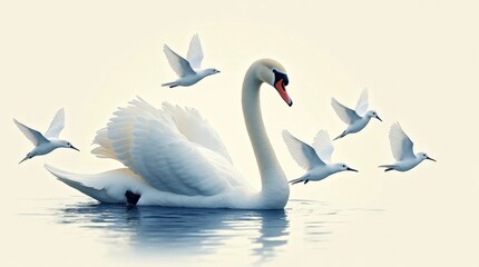 Wall Mural - Graceful Swan Print with White Birds