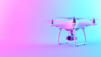 Poster - A sleek drone positioned at an angle against a vibrant pink and blue gradient background