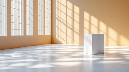 Poster - White box in sunlit room, minimalist interior, product display, studio backdrop