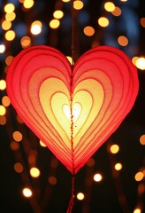 Wall Mural - Illuminated paper heart, night bokeh, confetti, romance