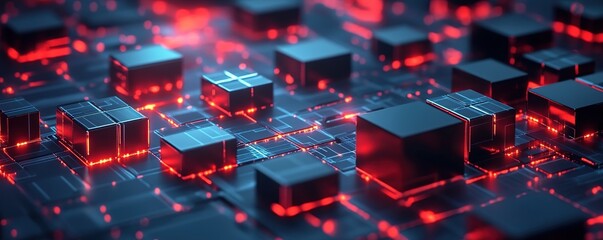 Poster - Digital Blocks Illuminate Futuristic Circuitry, Glowing Brightly in Abstract Technology Showcase
