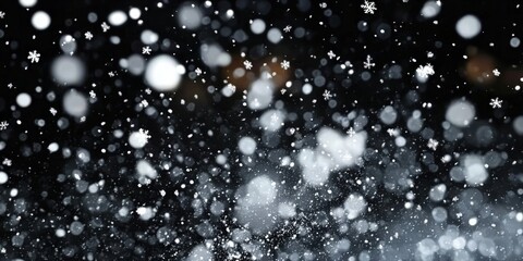 Poster - Snow Gently Falling on a Black Background Creating a Beautiful and Serene Winter Atmosphere with Blurred Effect