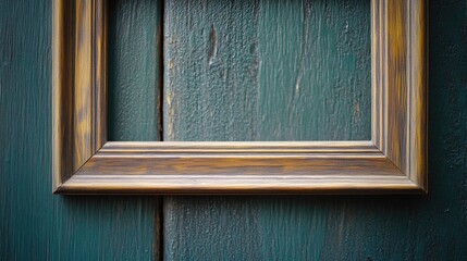 Wall Mural - A close-up shot of a picture frame attached to a wooden wall