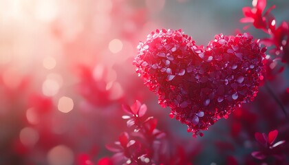 Poster - Abstract heart created from tiny red elements, glowing with soft light, symbolizing affection, love, and warmth, geometric art style, modern, highdetail, vivid red tones