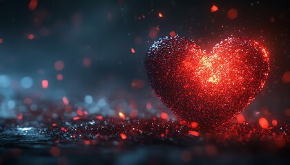 Poster - Heart of small red geometric shapes