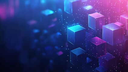 Poster - Abstract Cubes Illuminate Digital Data Network, Glowing Vividly in Neon Hues