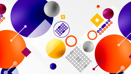 Poster - Minimalistic abstract vector design, layered geometric shapes circles, squares, and triangles with soft pastel gradients and semi-transparent effects. Perfect for contemporary use