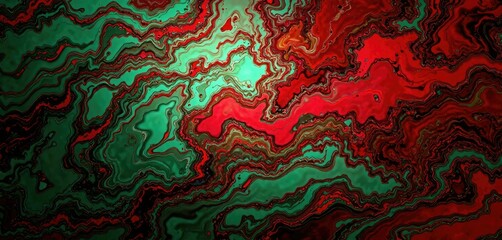 Red and green marbled water effect with gradient background, marbled water, abstract art, artistic pattern
