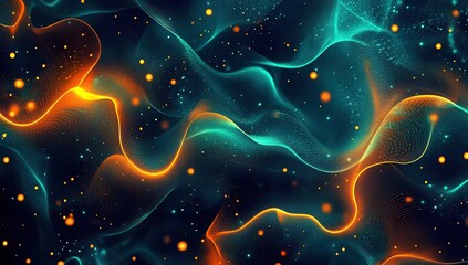 Poster - Abstract Orange and Teal Energy Waves Flowing Dynamically in Space with Glowing Particles, Creating a Futuristic and Vibrant Visual Masterpiece.