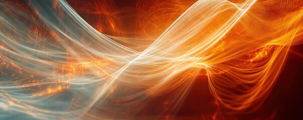 Poster - Abstract Orange and White Light Waves Flowing Dynamically in Dark Background with Intricate Details