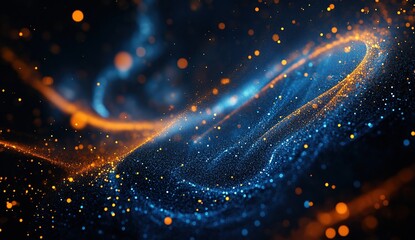 Poster - Abstract Blue and Orange Particle Waves Flowing Dynamically Across the Screen, Creating a Mesmerizing Visual Experience
