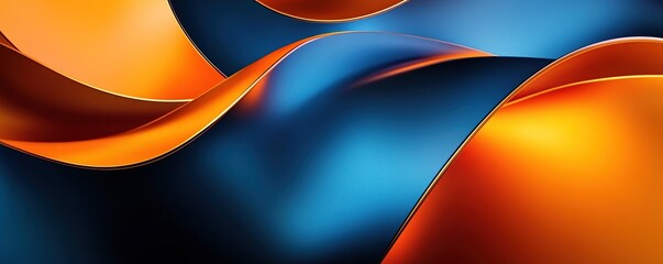 Poster - Abstract Blue and Orange Waves: Dynamic 3D Render of  Fluid Metal Forms with Gradient Effects
