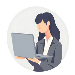 Poster - Professional woman holding laptop illustrating remote work and technology usage