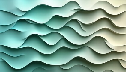 Poster - Seamless Mint To Teal Gradient, Minimalist 3D Low Profile Wave Texture, Abstract Background