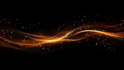 Poster - Golden Particle Waves Flowing Dynamically Across Dark Background with Sparkling Dust and Shimmering Light Effects