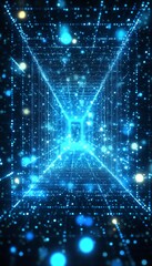 Aufkleber - abstract digital network tunnel with glowing blue dots, lines and shapes, ai generated