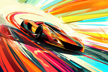 Aufkleber - Sports car with its body defined by bold, colorful lines that create a dynamic, futuristic design.