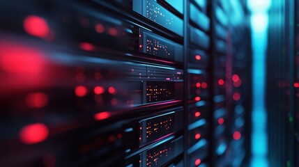 Aufkleber - high tech data center showcasing rows of servers with vibrant red and blue led lights. the scene emp