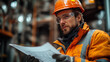 © AIrina - Construction worker inspecting blueprints with safety gear, highlighting eye protection in industry