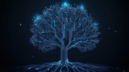 Glowing digital tree, network roots, dark background, tech concept (4)