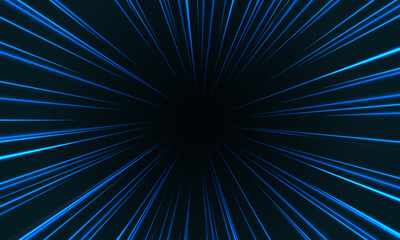 Wall Mural - Abstract blue light speed zoom on black background vector