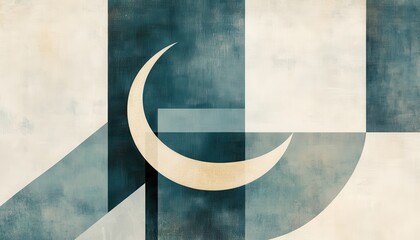 Poster - Abstract Crescent Moon Geometric Design with Blue Beige Tones