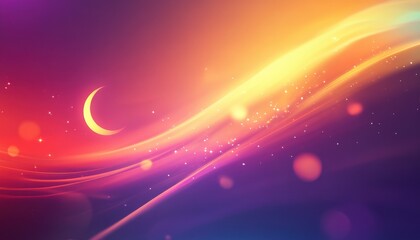 Aufkleber - Abstract Night Sky with Crescent Moon and Wavy Light Streaks