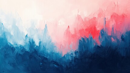 Poster - Abstract city skyline, red and blue hues, sunrise, digital art