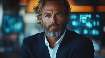 Poster - Confident Venture Capitalist Surrounded by Financial Data in Corporate Boardroom