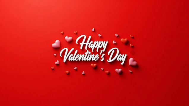  A beautiful Valentine's Day greeting card typography with a red textured background. The words 'Happy Valentine's Day' are elegantly written Valentine 2025 typography 3D Rendering, 3D Illustration 