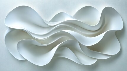 Poster - Abstract white paper sculpture, flowing waves, textured background, art design