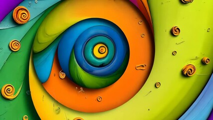 Poster - Colorful painting of a spiral with a green center and yellow dots