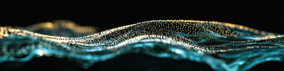 Poster - Abstract Digital Waveform: Teal and Gold Particles