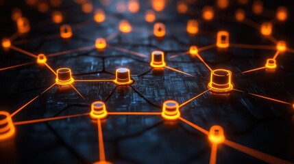 Poster - Network nodes glowing, connected, dark background.  Use technology concept