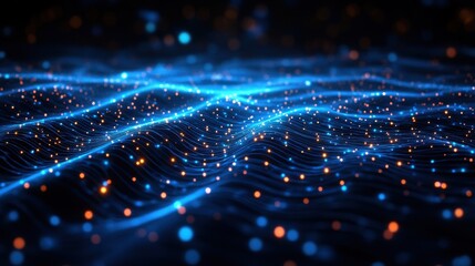 Aufkleber - Abstract digital wave, glowing particles, dark background, technology concept