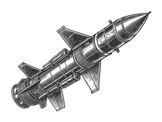 Wall Mural - military missile launch engraving vector
