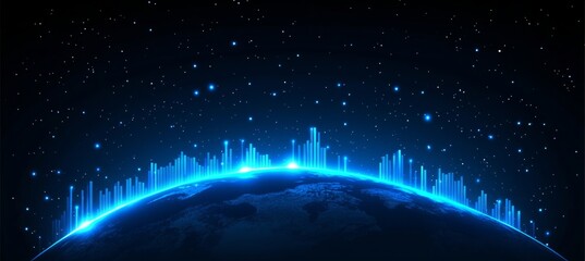 Poster - Blue Planet with Ascending Graph Illustrating Growth, Progress, and Success in a Digital Age