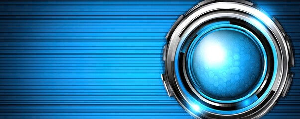 Abstract Blue Futuristic Technology Background Design Circular Glowing Chrome Metal