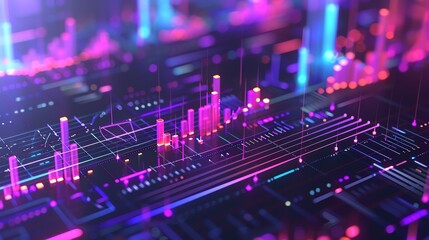 Poster - Abstract 3D rendering of a digital network with glowing lines and bars.
