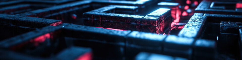 Poster - Three-Dimensional Maze with Red and Blue Illumination