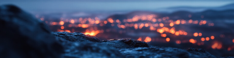 Wall Mural - Volcanic Rocks and Lava Flow at Dusk