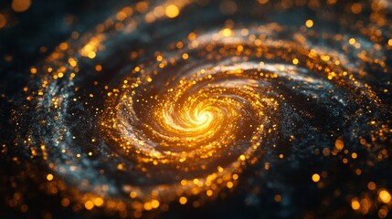 Wall Mural - golden particles spiral inward forming a breathtaking galactic nebula