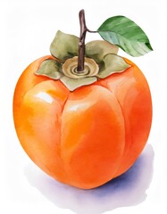 Poster - Watercolor painting representing a ripe persimmon fruit with leaves and stem