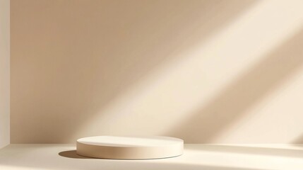 Aufkleber - Soft shadows and gentle lighting create an elegant atmosphere for presenting beauty products on a minimalistic podium against a beige background. Ideal for digital marketing