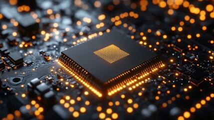 Poster - CPU Processor Circuit Board Closeup, Tech Background