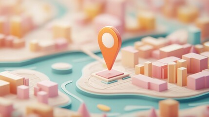 location pin on stylized city map; urban navigation app concept