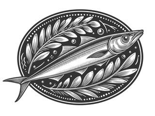 Wall Mural - anchovy fish with decorative frame vector