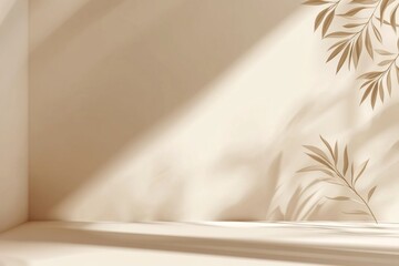 Aufkleber - Soft shadows caress a minimalist beige backdrop adorned with subtle organic motifs, creating an elegant setting ideal for showcasing products in an online marketplace