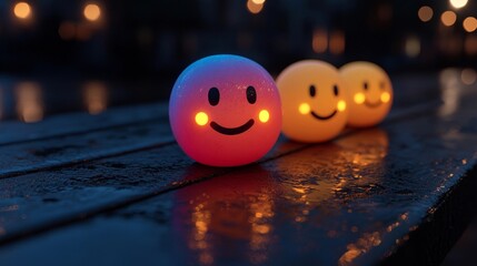 Poster - glowing smiley faces and gradient bars in minimalist app interface for sentiment analysis