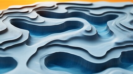 Poster - Abstract topographic map with layers of white and blue gradients against orange background